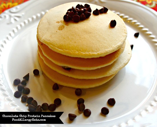 Chocolate Chip Protein Pancakes @FoodAllergyEats