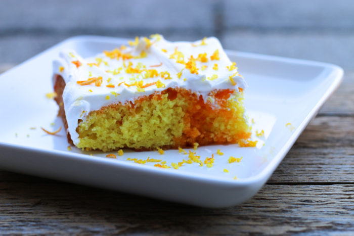 Allergy Friendly Creamsicle Poke Cake